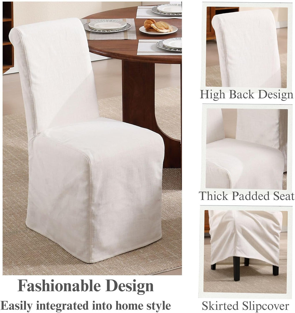 Parsons Dining Chairs Set of 6, Upholstered Slipcovered Dining Room Chairs with Removable Washable Skirt, High Back Kitchen Chairs with Solid Wood Legs, Cream White Linen Fabric