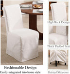 Parsons Dining Chairs Set of 6, Upholstered Slipcovered Dining Room Chairs with Removable Washable Skirt, High Back Kitchen Chairs with Solid Wood Legs, Cream White Linen Fabric