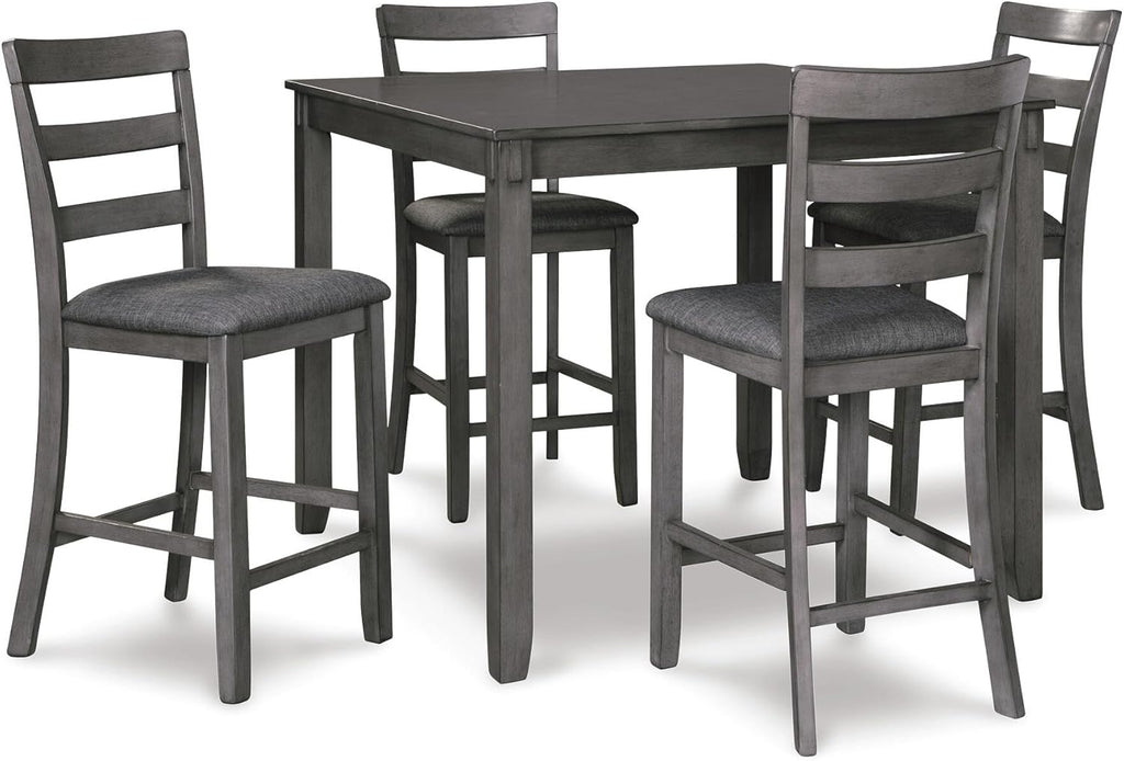 Signature Design by Ashley Bridson 5 Piece Dining Room Set, Includes Table & 4 Ladderback Barstools, Wood, Gray