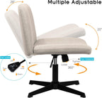 PUKAMI Criss Cross Chair,Comfy Cross Legged Office Desk Chair No Wheels,Modern Fabric Swivel Adjustable Height Mid Back Wide Seat for Home Office Computer (Beige)