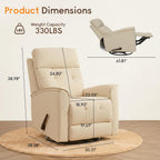360° Swivel Glider Rocker Recliner Chair, Manual Reclining Sofa for Adults, Nursery Rocking Chiar for Nursery Room, Living Room and Bedroom, Small Recliners for Small Spaces,Beige