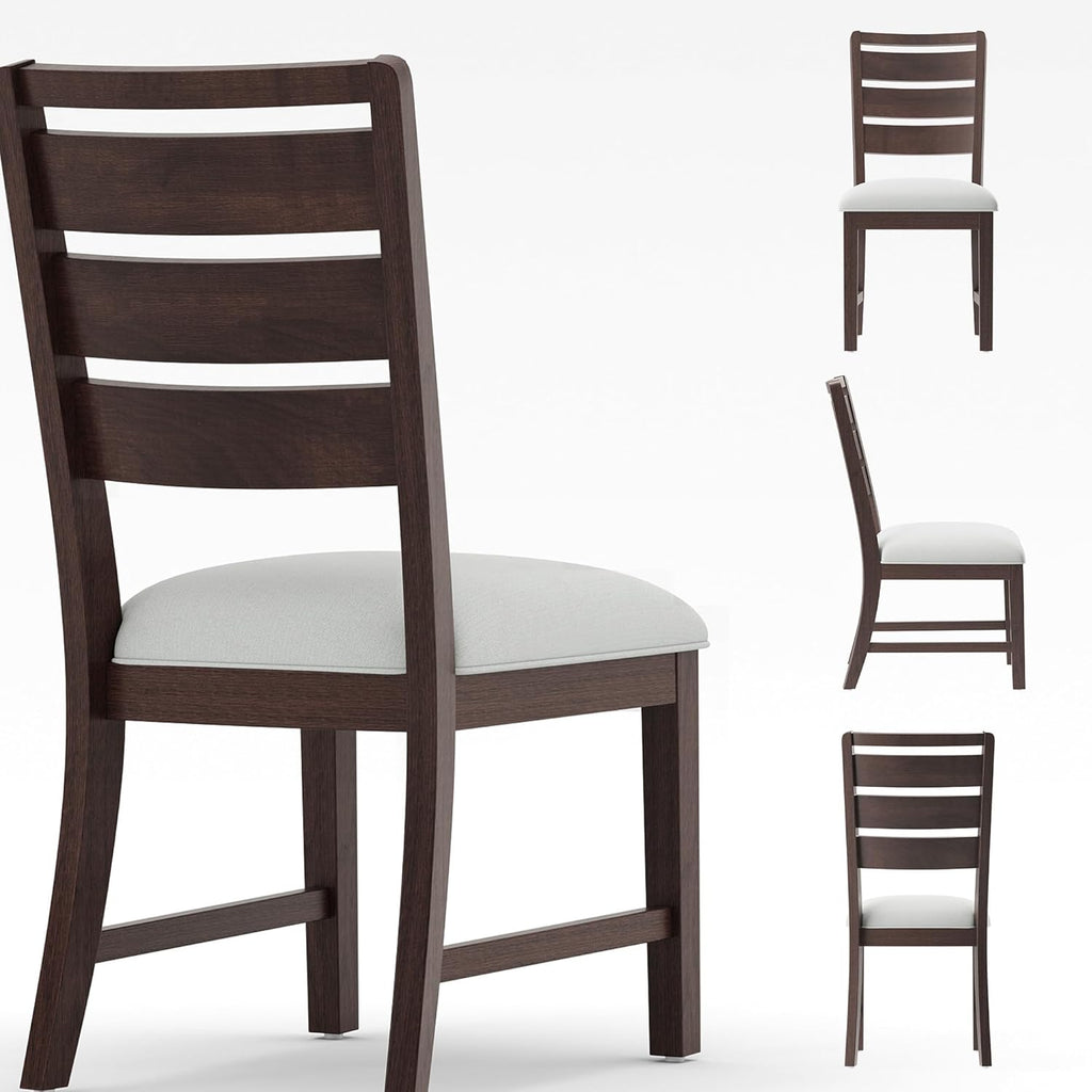 COLAMY Wooden Dining Chairs Set of 4, Farmhouse Upholstered Dining Room Chairs with 3.5" Thick Cushion, FSC Solid Wood Ladder Back Kitchen Chairs for Home and Restaurant, Easy Clean,Brown