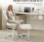 360° Swivel Meditation Chair Plus, Teddy Upholstered Cross Legged Chair with Flexible Design, ADHD Desk & Yoga - Wide Criss Cross Desk Chair for Fidgety Sitters (Ivory + Teddy)
