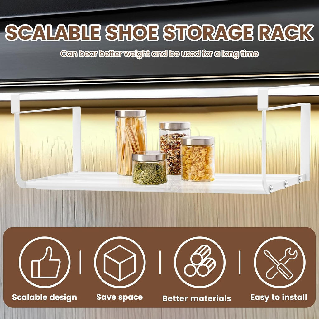 Shoe Storage Rack, Expandable Shoe Rack, Under Shelf Shoe Rack, Carbon Steel Under Shelf Shoe Rack Hanging Shoe Tray for Cabinet Shoe Cupboard (White)