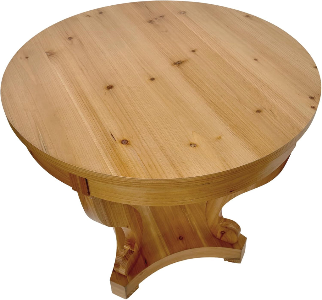 Curved Legs Farmhouse Style Round Dining Table with Storage Drawers - Natural Wood Finish, Multi-Functional End Table/Coffee Table for Small Spaces, Kitchen, Living Room, or Dinerette