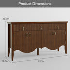 FUSUNBAO 57" Fluted Sideboard Buffet,Retro Storage Cabinet, Walnut | 3 Drawers and 4 Doors, Vintage Fluted with Scalloped Base, Organic Modern Accent Cabinet, For Dining Room