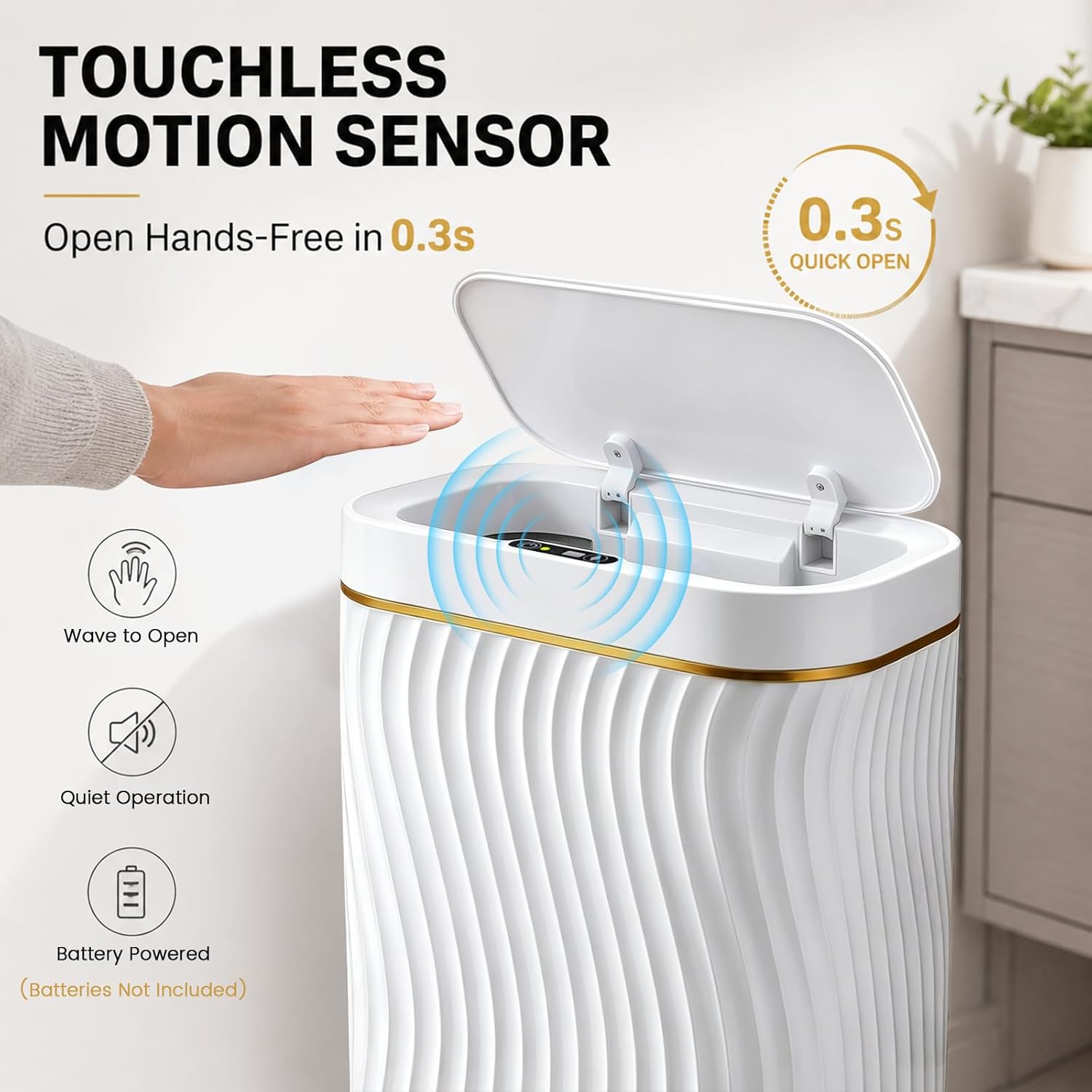 Ogikey Bathroom Trash Can with Lid, 5 Gallon Automatic Touchless Garbage Can, Motion Sensor Smart Trash Bin, Slim Waterproof Waste Bin for Living Room, Bedroom, Office, Kitche