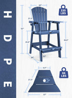 FUNBERRY Tall Adirondack Chairs Set of 2 with Removable Connecting Table, All Weather High Top Balcony Chair with Cup Holders