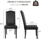 LSSBOUGHT PU Dining Chair Set of 2 Upholstered Parsons Kitchen Chair with Copper Nails and Solid Wood Legs for Dining Room,Restaurant(Black)