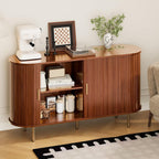 Sideboard Buffet Cabinet with Storage, 55 Inch Mid Century Modern Fluted Credenza with Sliding Door & Adjustable Shelf, Coffee Bar Cabinet for Kitchen, Living Room, Entryway