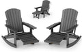 Adjustable Adirondack Rocking Chair Set of 2 with Retractable Ottoman Footrest, 4-in-1 Foldable HDPE Outdoor Rocker, Weather Resistant Adirondack Chair for Porch, Garden & Poolside, Grey