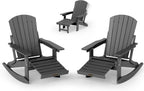 Adjustable Adirondack Rocking Chair Set of 2 with Retractable Ottoman Footrest, 4-in-1 Foldable HDPE Outdoor Rocker, Weather Resistant Adirondack Chair for Porch, Garden & Poolside, Grey