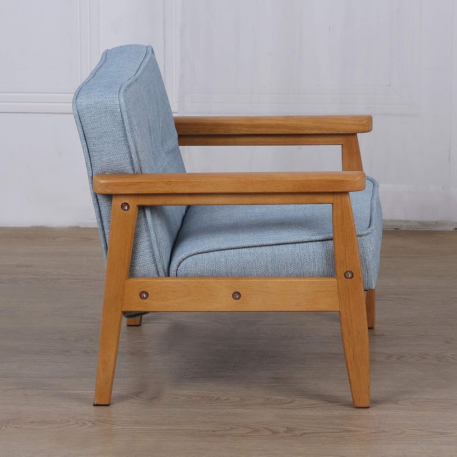 BabyLand Children Armchair, Single Kid Sofa Chair with Solid Wood Structure and Linen Fabric for Kid Gift (Light Blue)