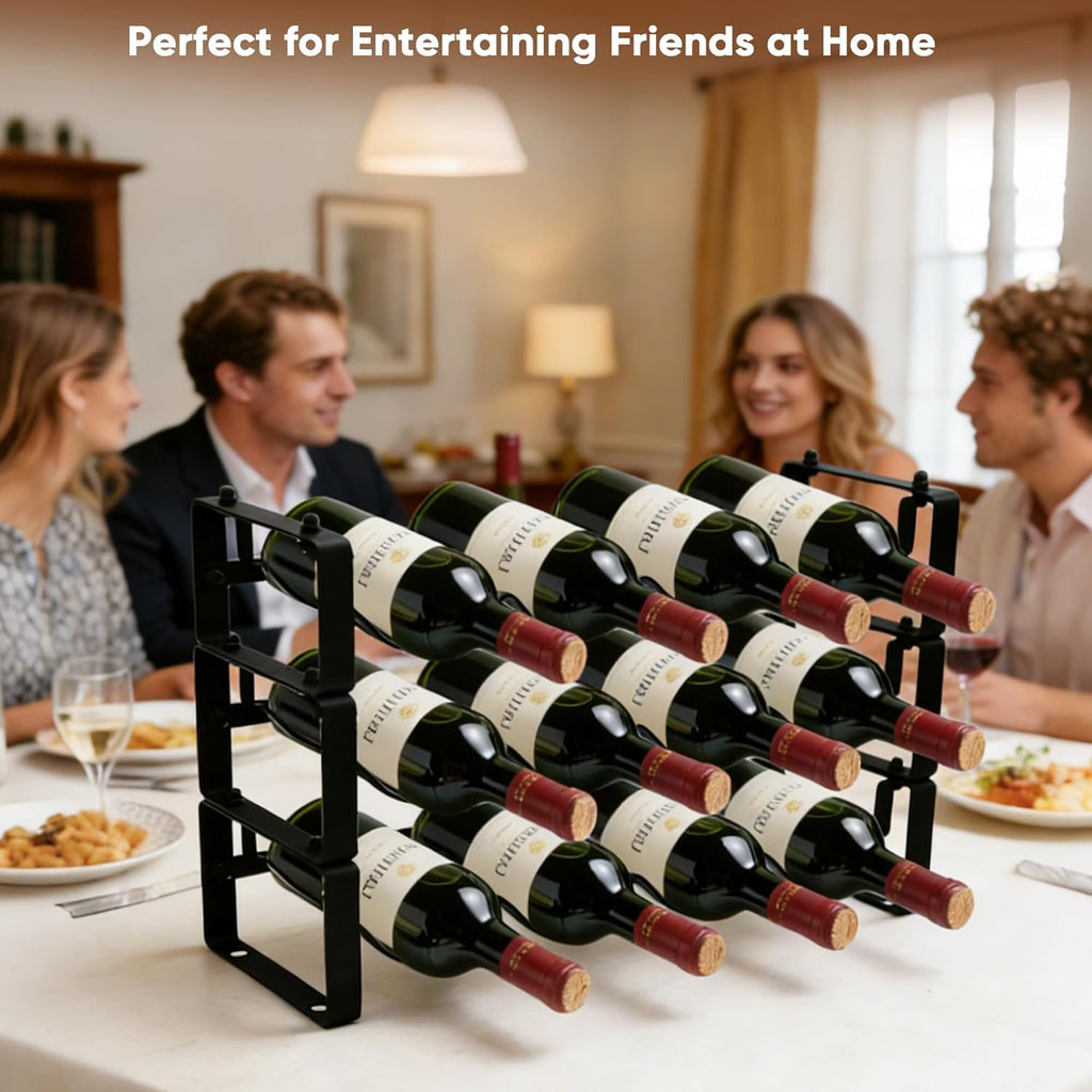 Wine Rack for Countertop – Stackable Freestanding Bottle Organizer for Kitchen, Pantry, Bar Cabinet & Small Spaces – Compact Metal Shelf & Modular Storage Stand (3-Tier)
