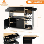 TANGZON Kitchen Island on Wheels, Rolling Kitchen Storage Trolley with Drop Leaf Worktop, Drawer, Wine Rack, Glass Holder, Open & Adjustable Shelf, Utility Bar Serving Cart Sideboard (Black)