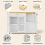 Kitchen Island with Power Outlet - Kitchen Cart on Wheels with Storage Cabinets & Drawers, Rolling Island Table with Spice & Towel Rack, Portable Islands with Large Wood Counter, Dinning Room