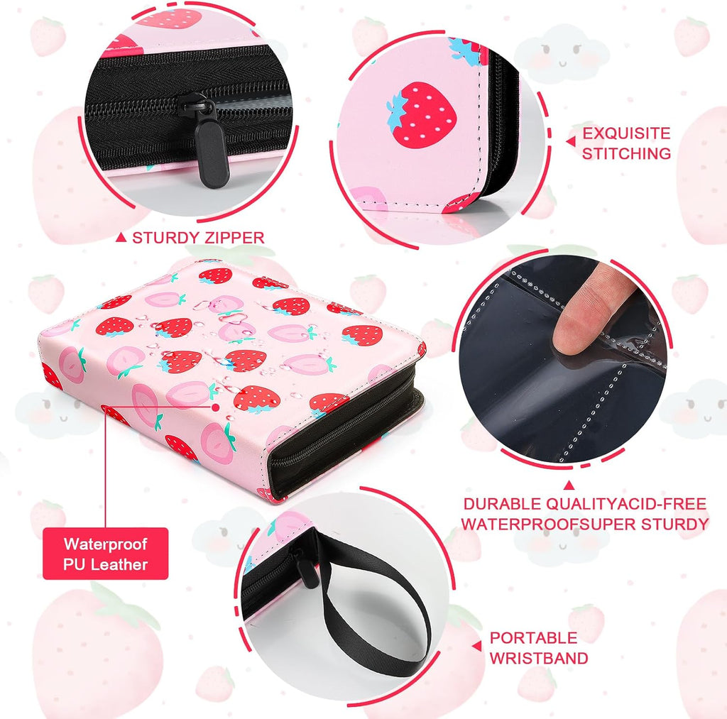 CLOKORIA Card Binder for Girls Gifts,440 Cards Collectible Trading Card Holder Case with 55 Sleeves, 4 Pocket for TCG Game Cards Collection Sports Trading Cards Collector Album (Strawberry Peach)