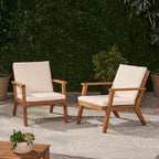 Saiveina Outdoor Acacia Wood Club Chairs with Cushions (Set of 2)