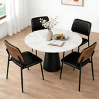 AODAILIHB Mid Century Modern Kitchen Chairs Set of 2, PU Leather Upholstered Dining Chairs with Walnut Bentwood Back, Sturdy Metal Legs & Adjustable Feet, Black