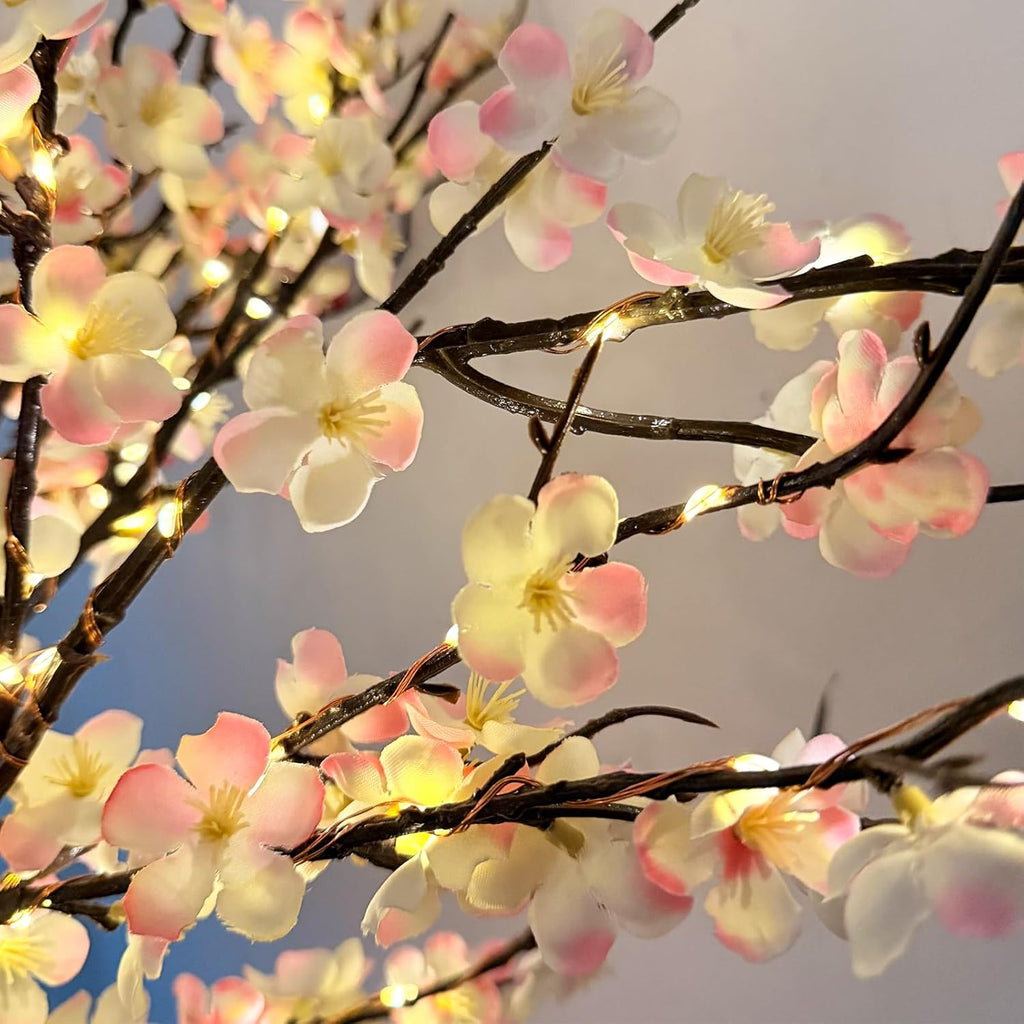 GOESWELL Cherry Blossom Lights for Vases: Fairy Style 4PCS 24in Artificial Cherry Blossom Flowers with 108 LED Lights Operated Lighted Twig Branches for Vases Wedding Party Home Indoor Decor