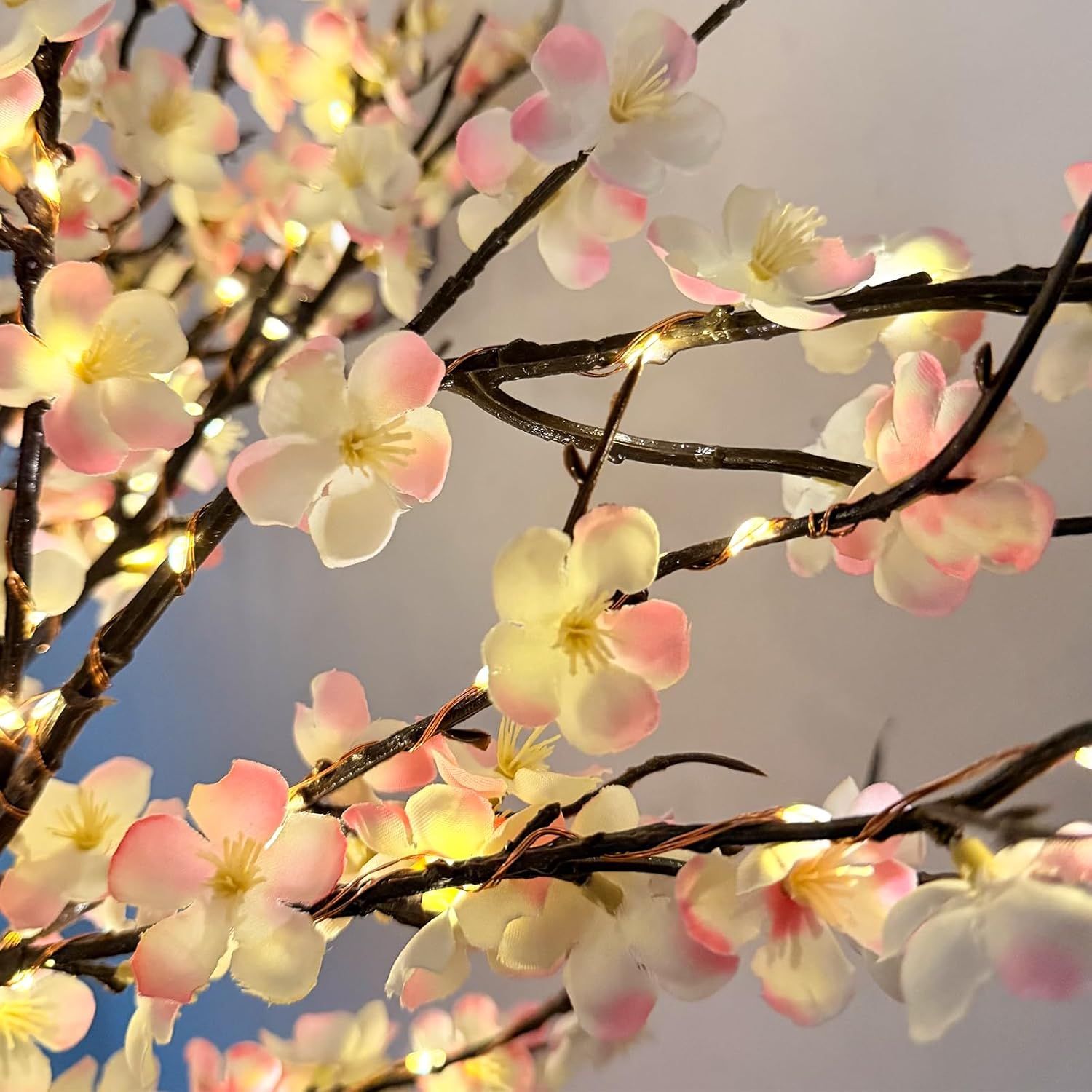 GOESWELL Cherry Blossom Lights for Vases: Fairy Style 4PCS 24in Artificial Cherry Blossom Flowers with 108 LED Lights Operated Lighted Twig Branches for Vases Wedding Party Home Indoor Decor