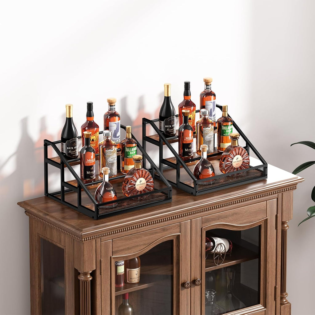 B4Life 2 Pack 3-Tier Liquor Bottle Display Shelf Bar Shelves for Liquor Bottles,Retro Liquor Shelf for Bar Liquor Whiskey, Spirits