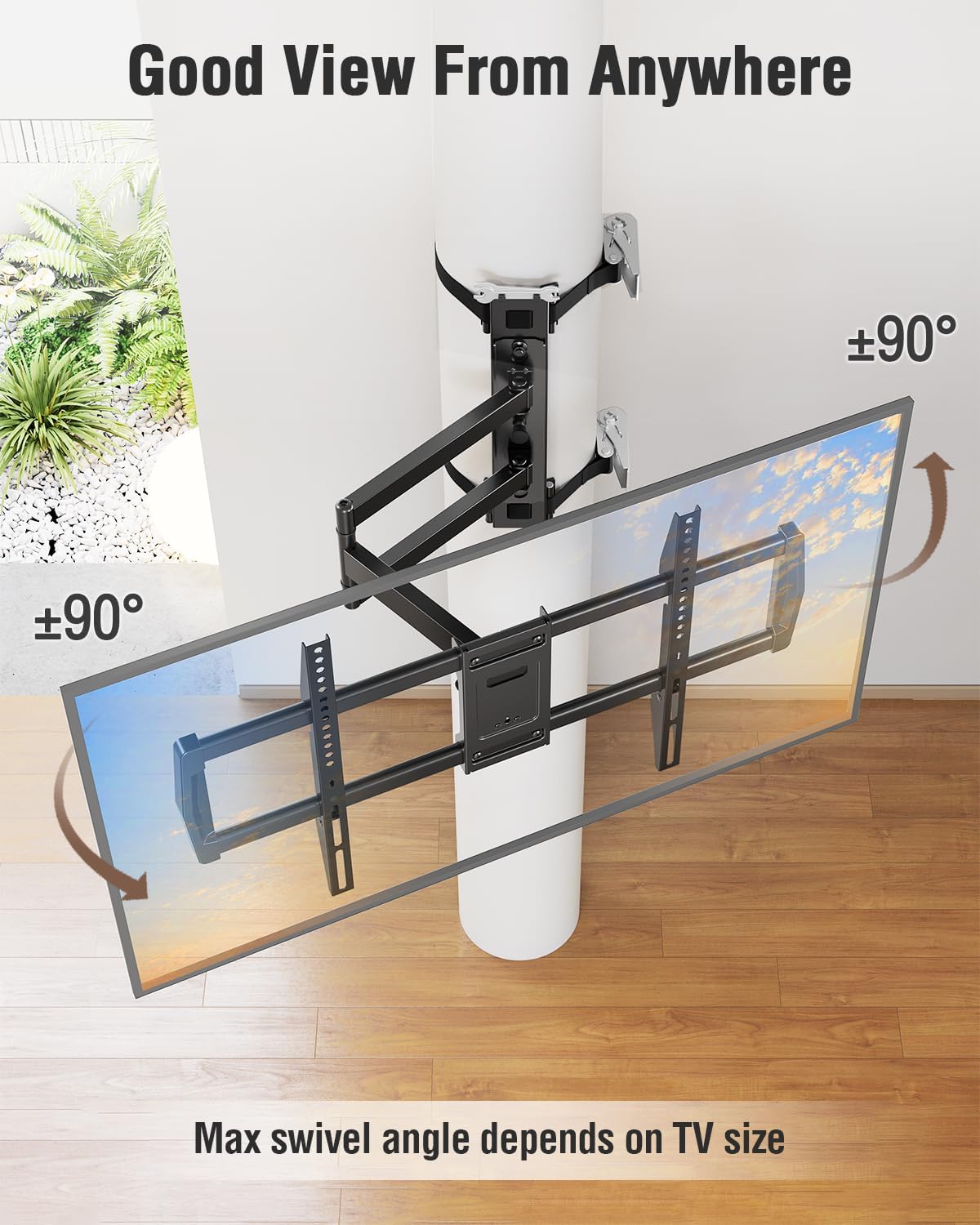 ELIVED Pillar TV Mount for Most 32"-75" TVs, Column TV Mount for Gazebo Patio Pergola, No Drill Full Motion tv Bracket Swivel and Tilt, Fits Multi-Shaped Poles, Max VESA 600x400mm, 88 Lbs.