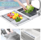 Ohuhu Over Sink Dish Drying Rack, 17.6" W x 15.4" L Roll Up Dish Racks Kitchen Sink Organizer Silicone Wrapped Large in Sink Dish Drying Rack Foldable Rolling Drain Mats Anti-Slip