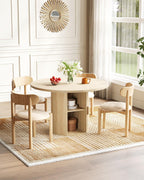 LINLUX 47-inch Round Dining Table with Storage, Modern Fluted Design Side Shelf for Dining Room, Kitchen, Perfect for 4-6 People (Natural Wood)
