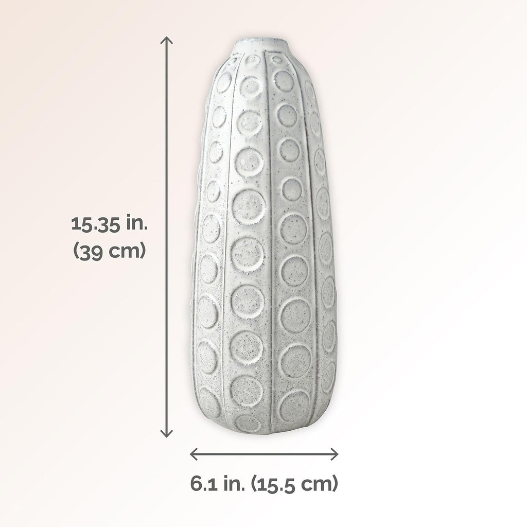 Mikasa White Ceramic Vase with Embossed Dot Texture, 15.5 Inch Tall Floor Vase for Home Decor, Living Room, Bedroom, and Entryway