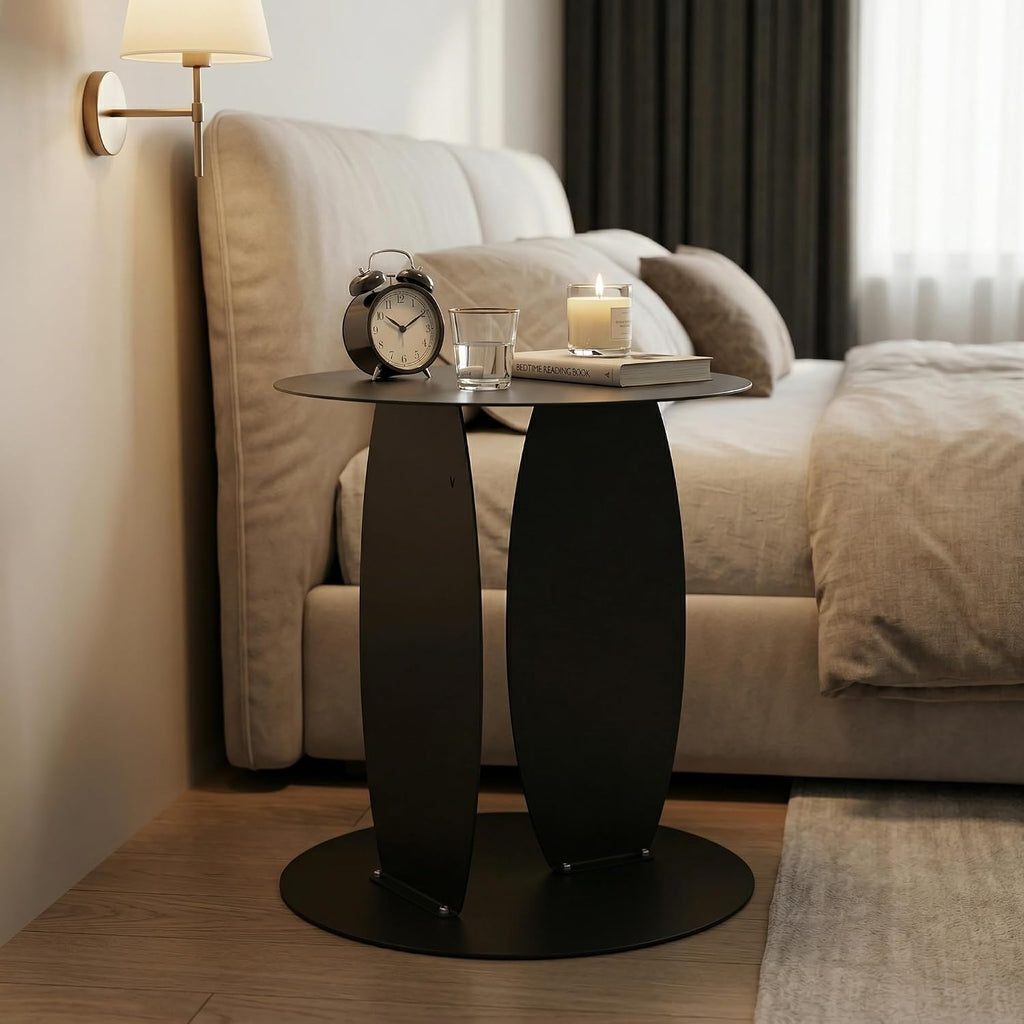 VEYRA Minimalist Round Metal End Table, 16.54" Accent Side Table, Heavy-Duty Solid Steel Side Table for Living Room & Bedroom, Easy Assembly, Matte Black