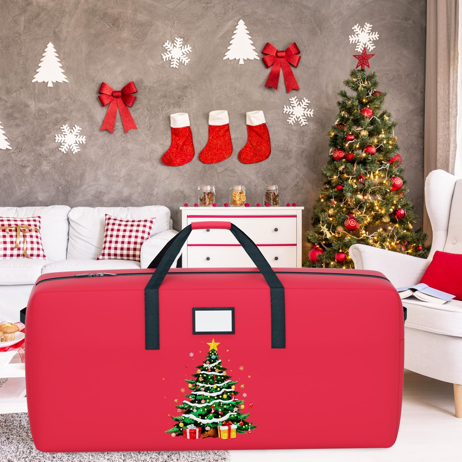 Large Christmas Tree Bag Heavy Duty Christmas Tree Storage Bag 9ft Tree 600D Oxford Material Christmas Tree Ornament Storage Bag Huge Xmas Tree Storage Container for Artificial Tree