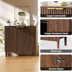 Sideboard Buffet Storage Cabinet - Wood Cabinets with Adjustable Shelves Fluted Doors, Anti-Tip Console Table for Kitchen Dining Living Room or Entryway Hallway, Easy Assembly, Walnut