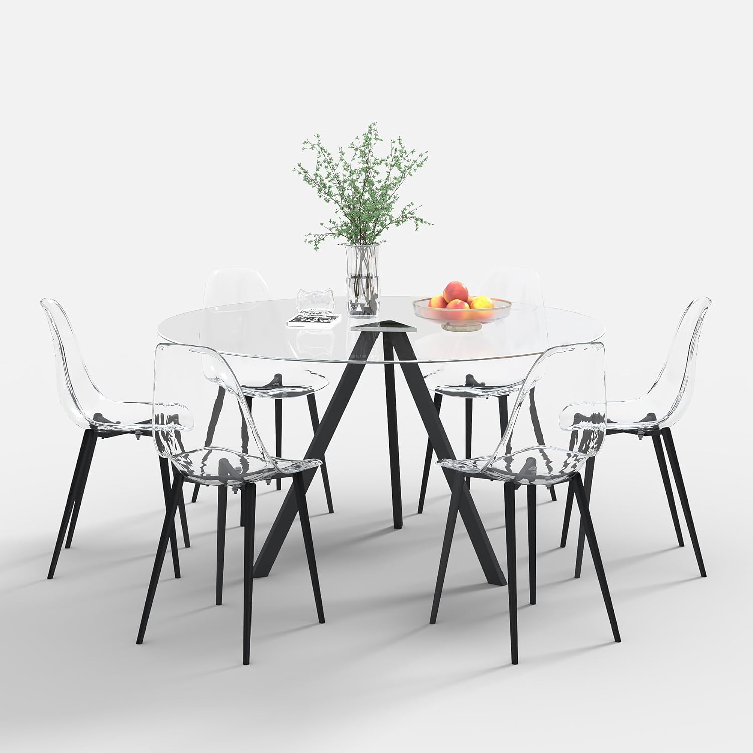 Round Dining Table for 4, 47" Modern Glass Dining Table, Leisure Coffee Table, Kitchen Circle Dinner Table, Saving Space(Black)