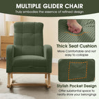 NIOIIKIT Nursery Rocking Chair, Corduroy Upholstered Rocking Chair with Adjustable Footrest, Tufted Rocker Chair with Side Pocket, Glider Rocker for Living Room, Bedroom (Green Retro)