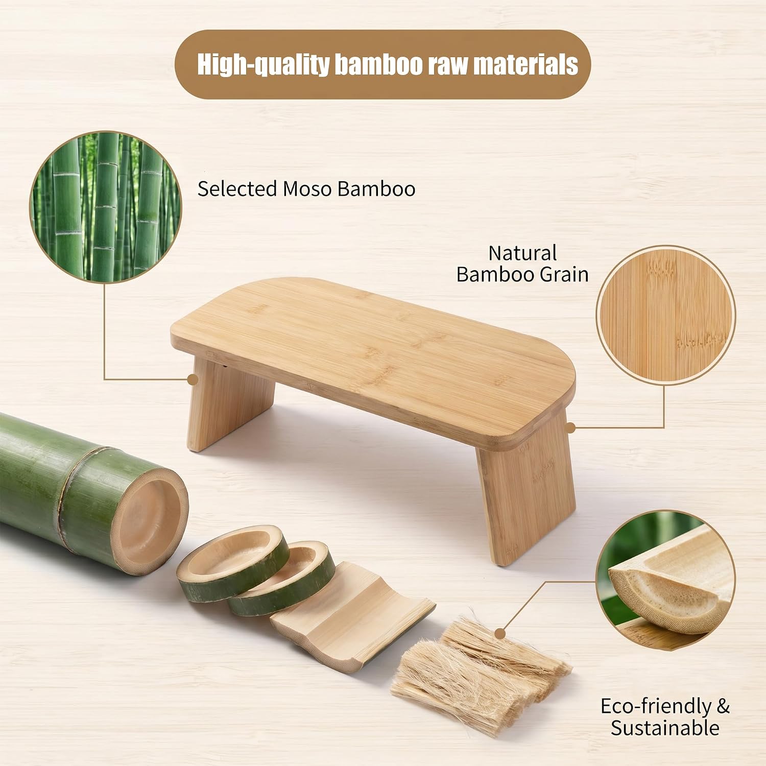 Bamboo Meditation Bench with Removable Velvet Cushion & Carry Bag, Foldable Kneeling Yoga Stool, Ergonomic Portable Prayer Seat for Yoga, Mindfulness & Zen Practice (Gray)