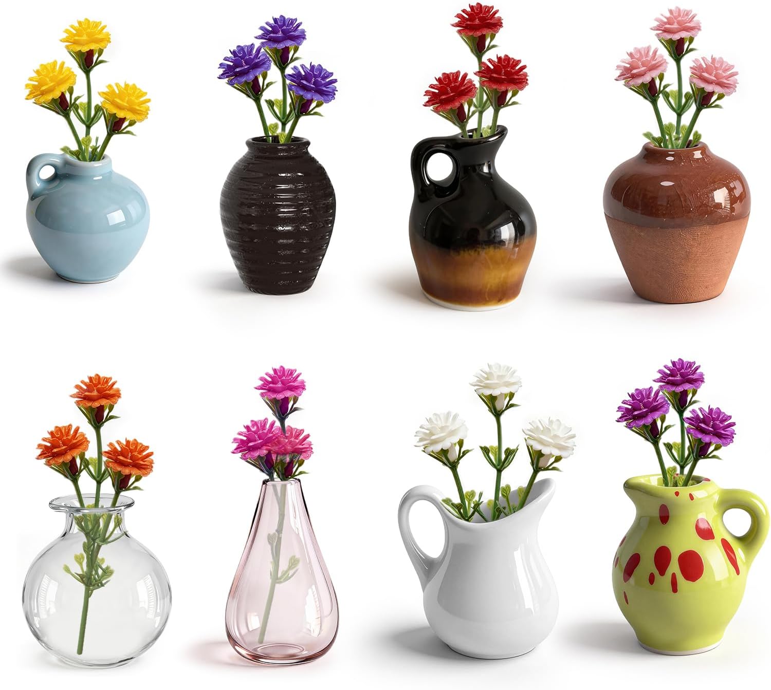 Cute Mini Ceramic Vase Magnets for Fridge, Funny Small Plant Magnets, Tiny 3D Plant Vase for Refrigerator Decoration Kitchen Locker Kitchen Office (8 Pack)