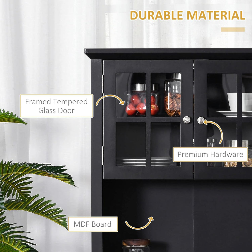 64.5" Kitchen Pantry Cabinet with Hutch,Buffet Sideboard for Coffee Maker & Toaster,Snacks,Spices & Wine Storage Organizer, Fits Kitchen,Dining Room & Coffee Bar,Black