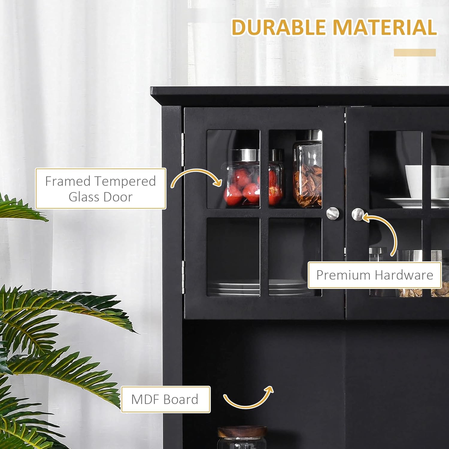 64.5" Kitchen Pantry Cabinet with Hutch,Buffet Sideboard for Coffee Maker & Toaster,Snacks,Spices & Wine Storage Organizer, Fits Kitchen,Dining Room & Coffee Bar,Black