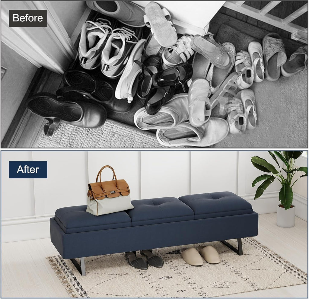 AIIT 3-Seat Waiting Room Bench - Reception Chairs with Thickened Seat & Storage Space, Waiting Room Bench Lobby Chairs for Office Entryway Living Room, Navy Blue