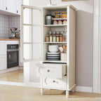 Tall Narrow Sideboard Buffet Cabinet with Storage, 52" Kitchen Pantry Storage Cabinet with 2 Glass Doors and 2 Drawer, Coffee Bar Unit Display Hutch (Creamy White)