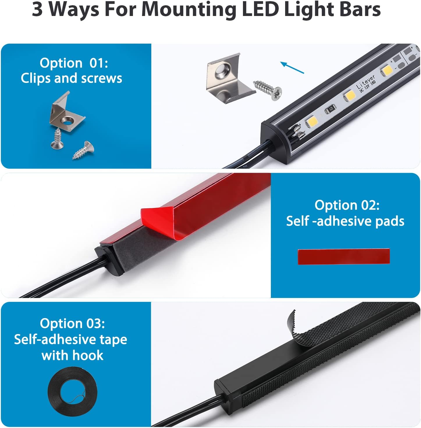 Litever Add-on 12 Inches LED Light Bars LL-027 Safe Lighting Kit. 12VDC 2.2W, Daylight 5000K. Designed as Add-on Lights for LL-027 Lighting Kit for Safe, Closet, Wardrobe. (2-Pack-5000K)