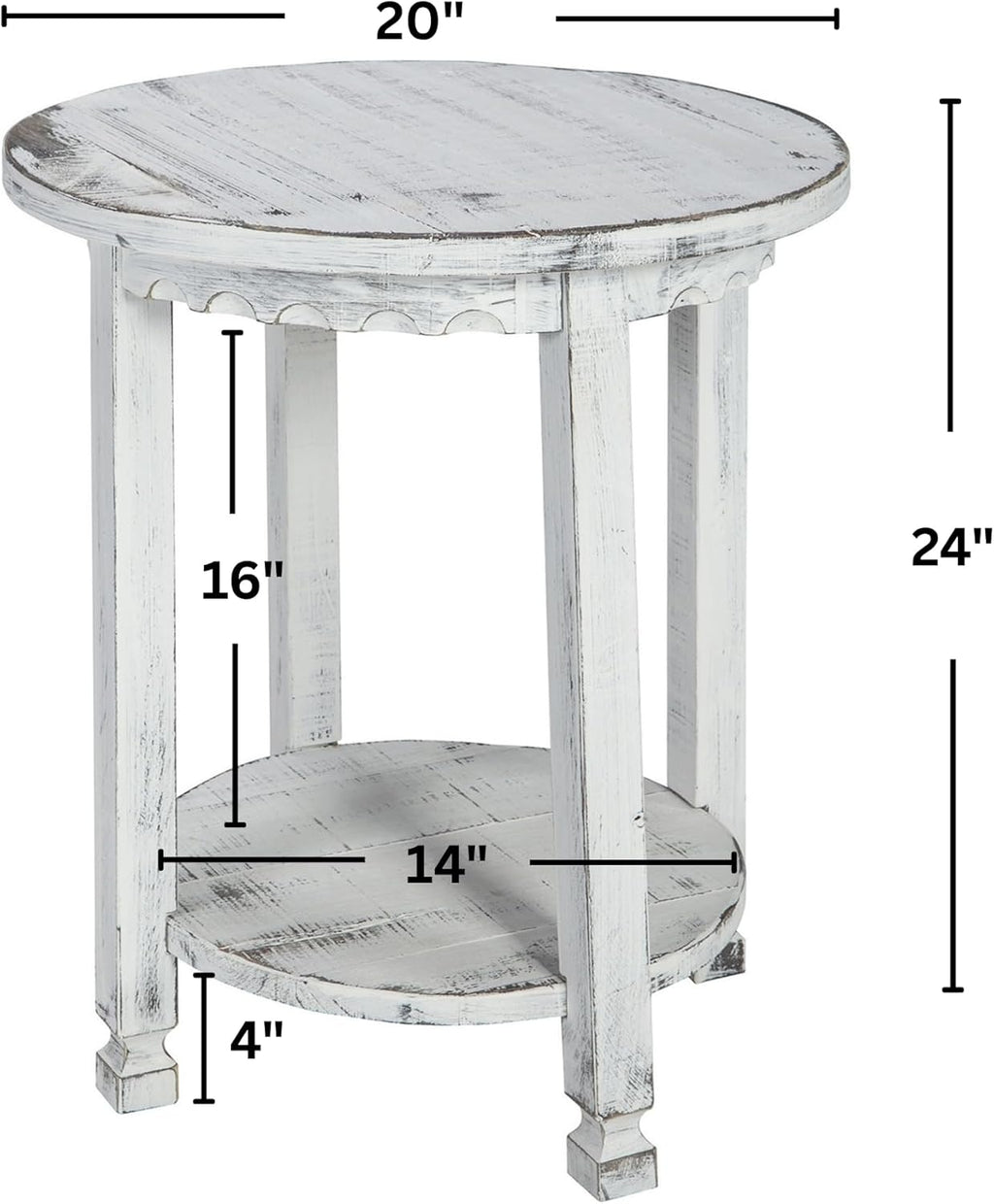 Alaterre Furniture Country Cottage Rustic Farmhouse Nightstand Set of 2-20in Small Round Side Table Set with Storage Shelf - Solid Wood Rustic Nightstands for Living Room or Bedroom (Antique White)