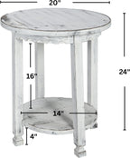 Alaterre Furniture Country Cottage Rustic Farmhouse Nightstand Set of 2-20in Small Round Side Table Set with Storage Shelf - Solid Wood Rustic Nightstands for Living Room or Bedroom (Antique White)