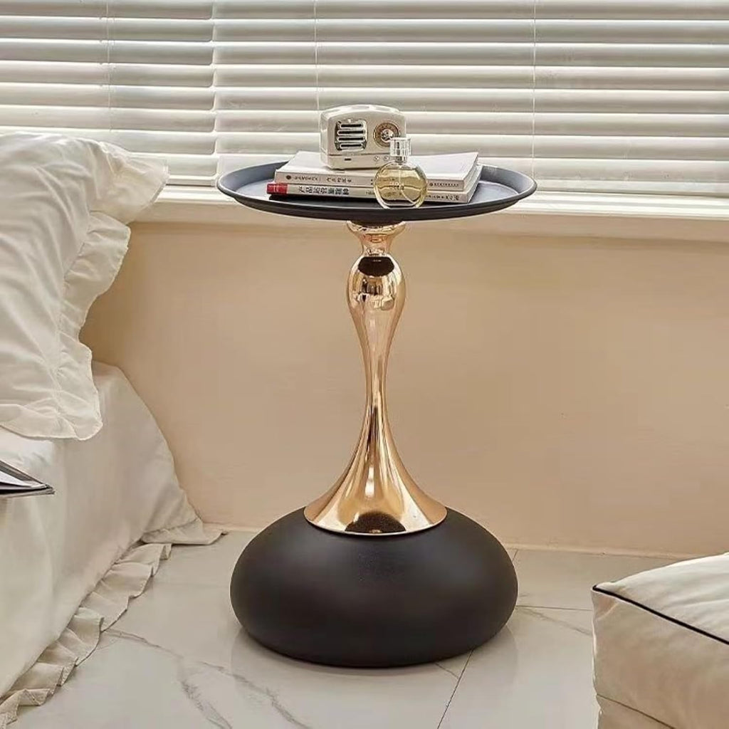 Light Luxury Coffee Table Living Room Metal Moving knickknacks Bedroom nightstand Creative Sofa Side Several Balconies Round Table Italian-Style Telephone Table (Black)