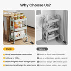DUMOS 3 Tiers Metal Rolling Utility Cart with Lockable Wheels, Mobile Storage Organizer, Utility Shelving Unit for Kitchen, Office, Bathroom, Laundry, Narrow Places, Light Green