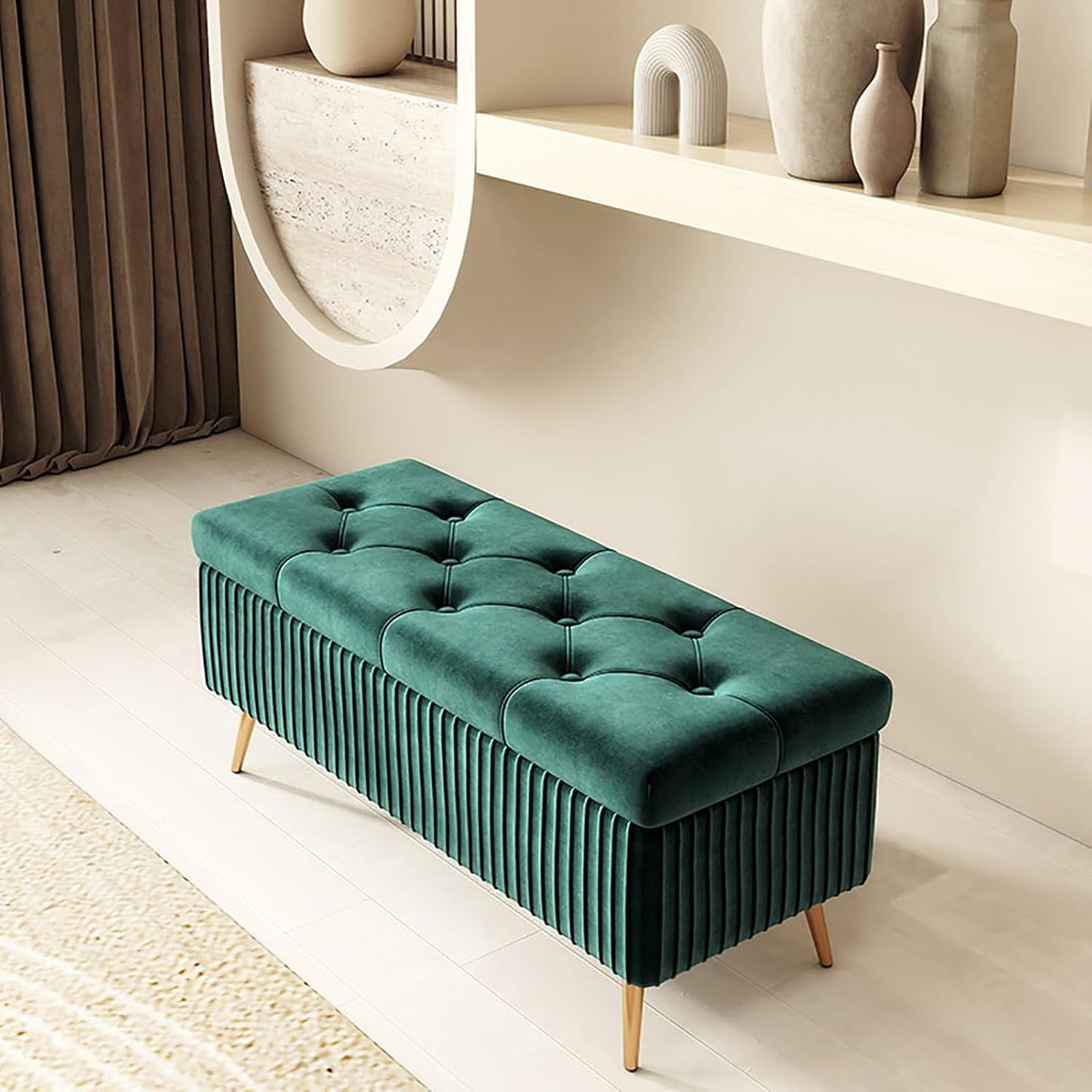 Entrance shoe-changing stool, bedroom storage stool with velvet surface, corner cushioned bench with storage, solid wood frame and sponge cushion, suitable for bedrooms, living rooms, entrances, etc.