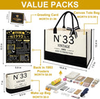 YeohJoy 33rd Birthday Gifts for Women Canvas Tote Bag Travel Gear, Unique 33 Years Old Gifts for Wife Mom Sister Aunt Friends Her, Vintage N°33 Handbag & Cosmetic Bag & Back in 1993 Poster