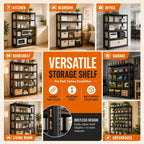 Bolt-Free 5 Tier Metal Bookshelf, 71"H Adjustable Tall Bookcase with Anti-Drop Fence, 1500LBS Heavy Duty Deep Book Shelf, Large Office Bookshelf, Modern Storage Shelves for Bedroom, LivingRoom, Garage