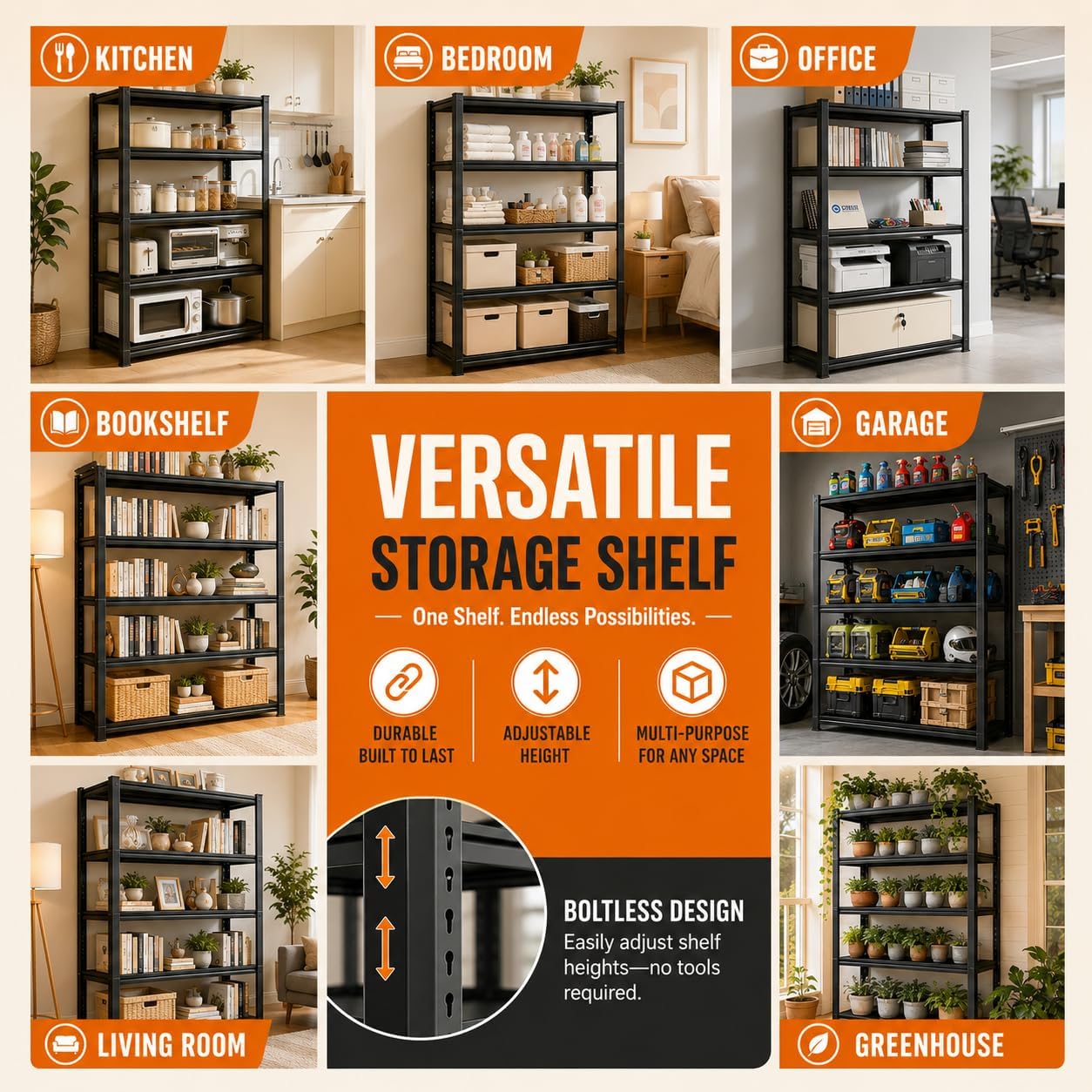 Bolt-Free 5 Tier Metal Bookshelf, 71"H Adjustable Tall Bookcase with Anti-Drop Fence, 1500LBS Heavy Duty Deep Book Shelf, Large Office Bookshelf, Modern Storage Shelves for Bedroom, LivingRoom, Garage